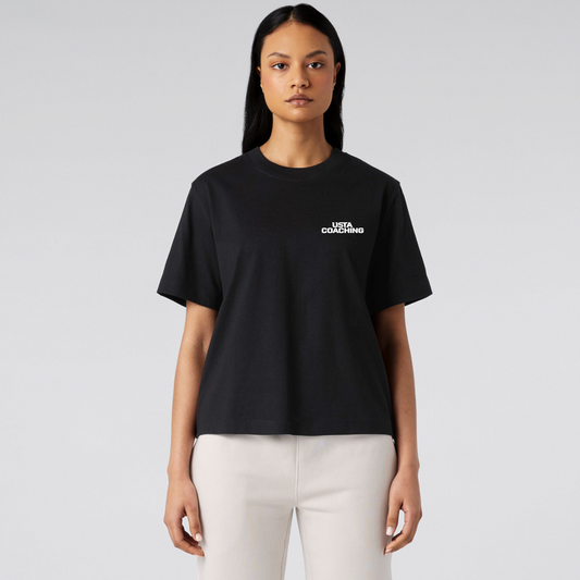 Women's Cotton Box Tee Shirt - USTA Logo Black